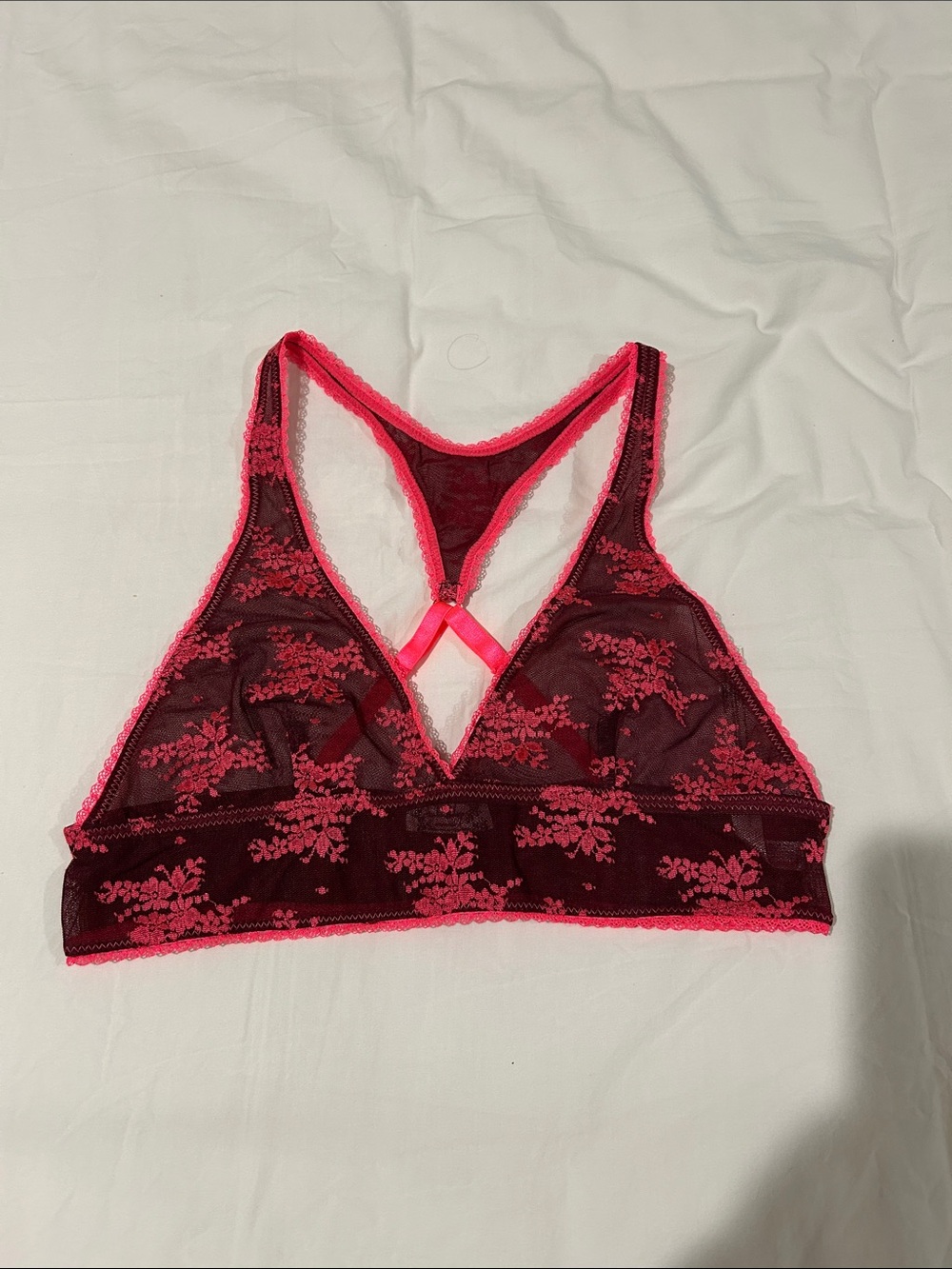 Free People Burgundy and Hot Pink Lace Racerback Bralette